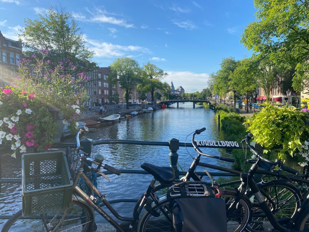 Bikes on a bridge in Amsterdam