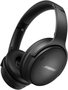 Bose Quiet Comfort 45 noise-canceling headphones.  Over-the-ear.  The most comfortable headphone for traveling.