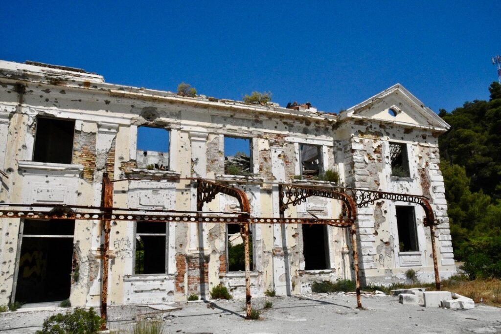 Destroyed hotel near Dubrovnik, Croatia