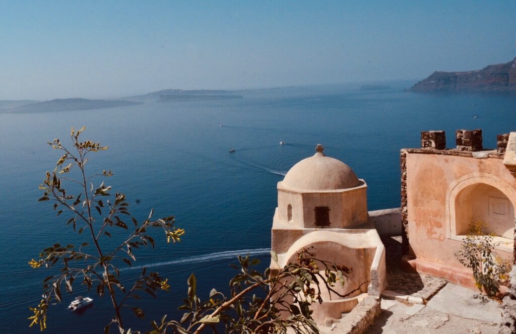 View from the hills in Santorini, Greece.