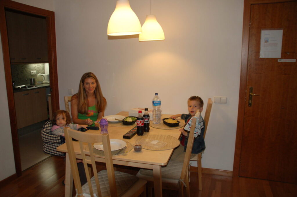 Dinner at our Airbnb in Barcelona, Spain