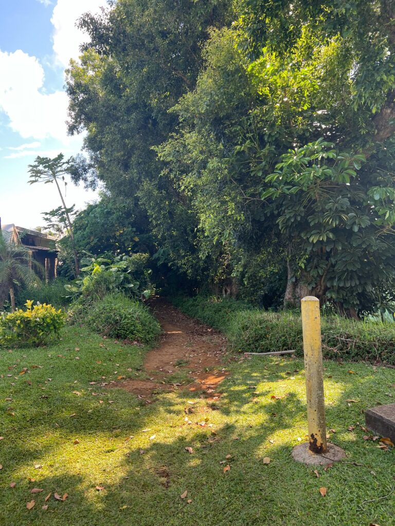 Trailhead of Princeville resort hiking trail. Princeville hike